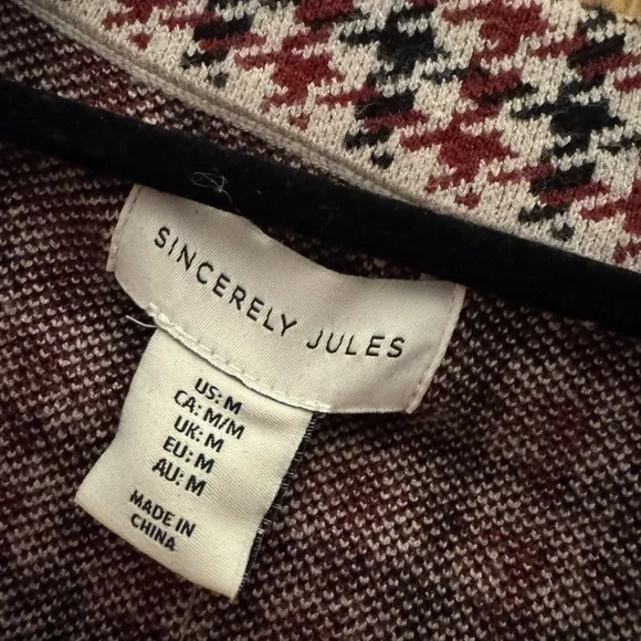 NWT Sincerely Jules Black and Red Houndstooth Sweater/Jacket - Picture 2 of 4